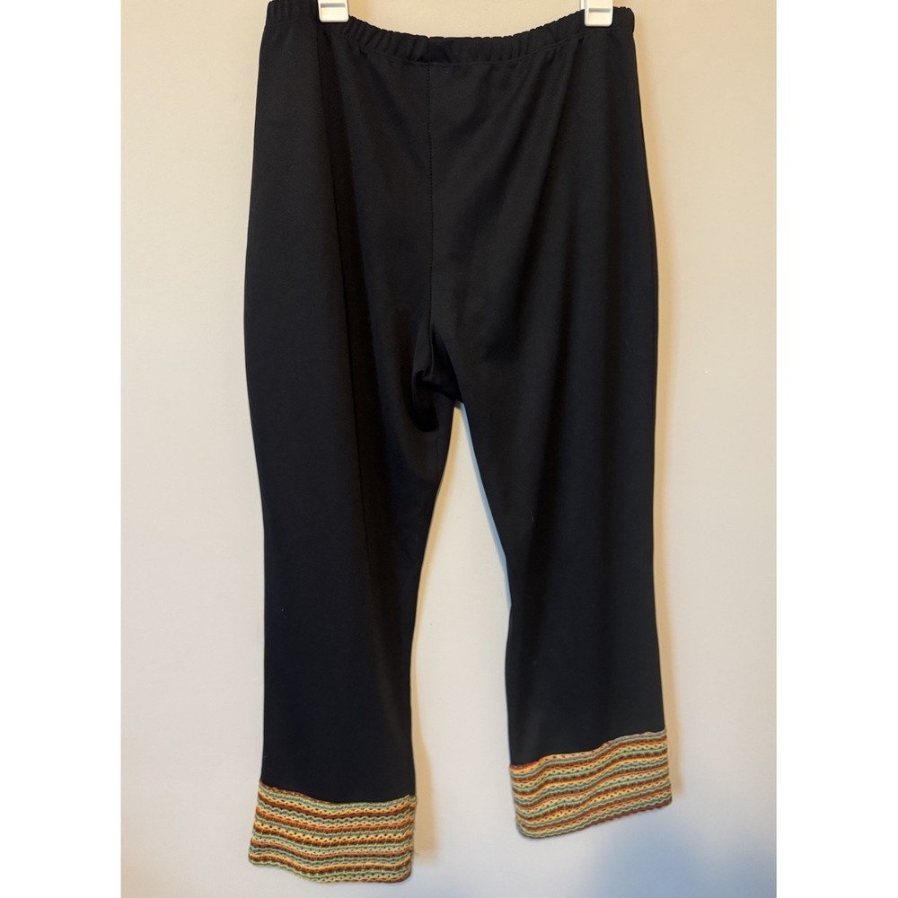 Vintage Y2K Cropped Polyester Pant Black Crocheted‎ Hem Boho Hippie Festival XXL - Picture 2 of 4